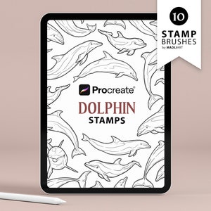 10 timbres procréer des dauphins. Conception de tatouage d’animaux marins. Pinceaux de ligne de poisson d’océan. Grand dauphin, dauphin à long bec. Timbres de procréation iPad
