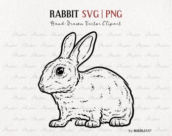 Rabbit SVG Clipart. Rabbit Vector Line Art. Easter Bunny svg. Cute Bunny Clipart Stamp. Easter Rabbit Outline Drawing. Hand-Drawn SVG & PNG