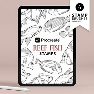 6 Procreate Coral Reef Fish Stamps. Tropical Fish Tattoo Design. Ocean Life Line Brushes. Sea Outline Set. Drawing Stamps for Procreate iPad