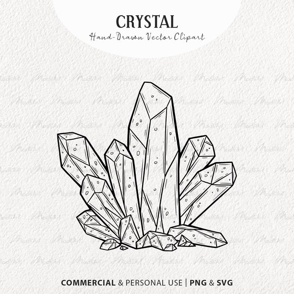 Clipart SVG cristal. Contour De Vecteur De Pierres Précieuses Célestes. Pierre précieuse spirituelle. Dessin au trait diamant mystique. SVG et PNG à usage commercial