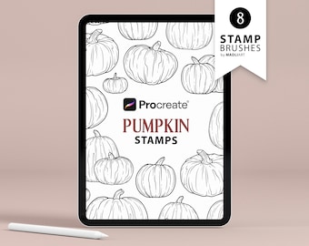 8 Halloween Pumpkin Procreate Stamps. Spooky Season Tattoo Design. Pumpkin Plant Outline Brushes. Pumpkin Line Art. Procreate Stamps in iPad