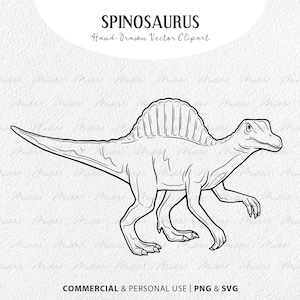 Spinosaurus Dinosaur SVG Clipart. Dinosaur Vector Line Art. Prehistoric Animal svg. Jurassic Park Stamps. PNG & SVG Commercial License