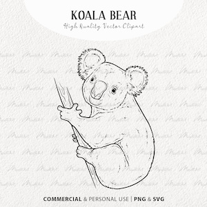 Koala Bear SVG Clipart. Koala Vector Outline Illustration. Cute Koala Sitting. Exotic Animal Line Art. Commercial SVG & PNG