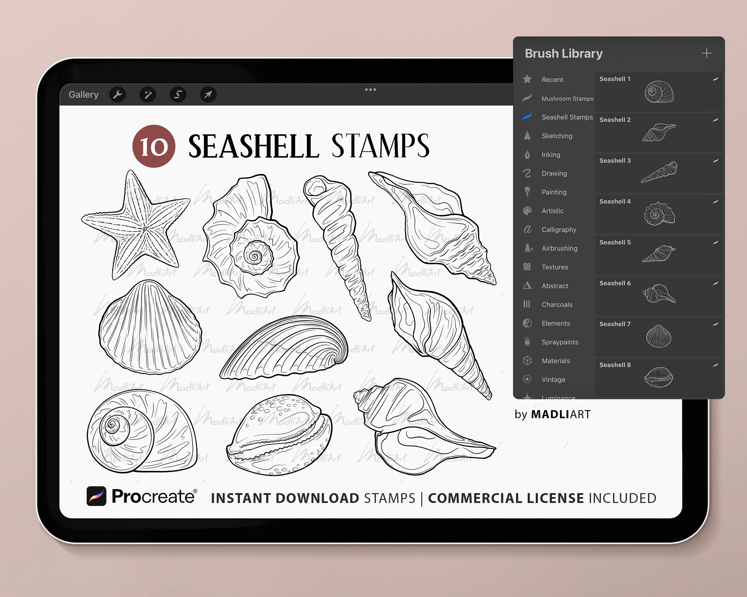 10 Procreate Seashell Stamps. Ocean Themed Tattoo Design. Beach Shell ...