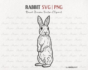 Rabbit SVG Clipart. Rabbit Vector Line Art. Easter Bunny Svg. Standing Bunny Clipart Stamp. Standing Hare Vector Outline. Hand-Drawn SVG PNG