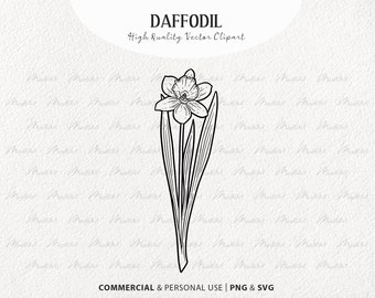 Daffodil SVG Clipart. Spring Daffodil Vector Blossom. Daffodil Flower Line Art. Narcissus Vector Outline. March Birth Flower. PNG & SVG