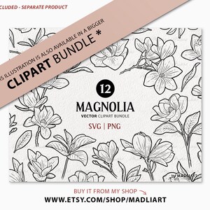 Magnolia SVG Clipart. Magnolia Blossom Vector Illustration. Magnolia Tattoo Stamp. Botanical Magnolia Floral Outline. PNG & SVG image 4
