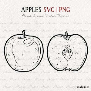 Ensemble de cliparts SVG pomme. Dessin au trait vectoriel pomme. Illustration de la ligne de fruits pomme d'automne. Conception de tatouage de pomme. Fichiers PNG et SVG