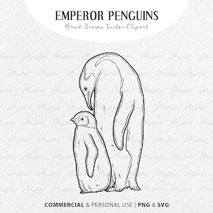 Keizerpinguïn familie SVG clipart. Kerst pinguïn vectorillustraties set. Baby en Mama pinguïn lijntekening. Wintervogel kunst. SVG- en PNG-bestanden