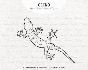 Clipart Geco SVG. Disegno vettoriale di lucertola. Geco leopardo, Geco crestato Line Art. Grafica del contorno del rettile. PNG commerciale e SVG