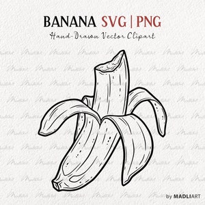 Clipart SVG bouchée de banane. Dessin au trait vectoriel banane. Contour de banane. Conception de tatouage de régime de bananes. Fichiers PNG et SVG
