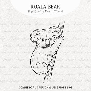 Koala Bear SVG Clipart. Koala Vector Outline Illustration. Cute Koala Sitting. Exotic Animal Line Art. Commercial SVG & PNG