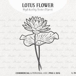 Fiore di loto SVG. Disegno al tratto di clipart di ninfea. Arte vettoriale fiore celeste. Disegno di assieme botanico del fiore di loto. SVG e PNG
