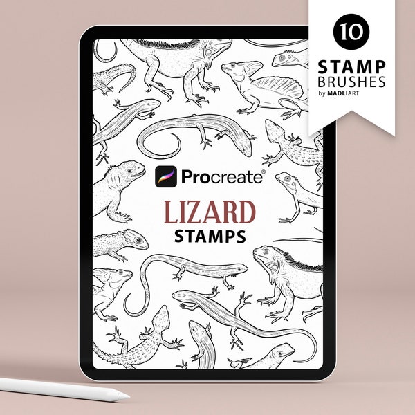 10 Procreate Lizard Stamps. Reptile Tattoo Designs. Basilisk, Skink Iguana Line Brushes. Reptile Outline. Drawing Stamps for Procreate, iPad