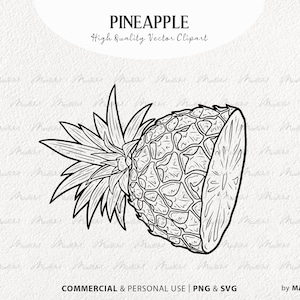 Pineapple SVG Clipart. Vector Pineapple Drawing. Hawaii Fruit Line Art. Full Summer Pineapple Line Illustration. Fruit Clipart PNG & SVG