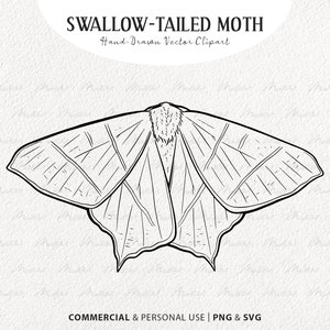 Swallow-Tailed Moth Vector Clipart. Hand Drawn Butterfly Outline. Minimal Insect Artwork. Instant Download PNG & SVG with Commercial License