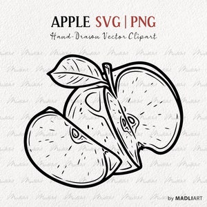 Tagliare la clipart SVG di Apple. Arte della linea vettoriale Apple. Illustrazione della linea di frutta mela autunnale. Disegno del tatuaggio della mela. File PNG e SVG