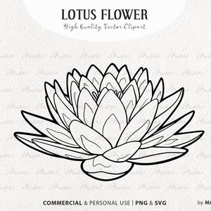 Fiore di loto SVG. Disegno al tratto di clipart di ninfea. Arte vettoriale fiore celeste. Disegno di assieme botanico del fiore di loto. SVG e PNG