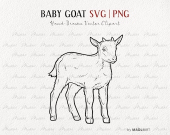 Baby Goat SVG Clipart. Goat Vector Line Art. Farm Animal Drawing. Cute Goat Clipart Illustration. Goat Tattoo Stamp. Commercial SVG & PNG