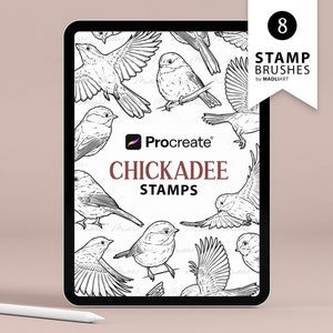 8 Maak Chickadee-stempels opnieuw. Kleine vogel tattoo ontwerp. Wintervogel lijntekeningenborstels. Mus tekening. Stempels tekenen voor Procreate op iPad