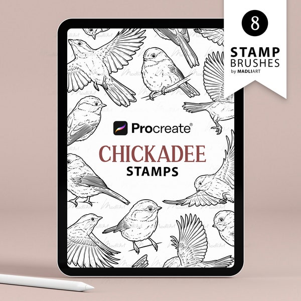 8 Procreate Chickadee Stamps. Small Bird Tattoo Design. Winter Bird Line Art Brushes. Sparrow Drawing. Drawing Stamps for Procreate in iPad