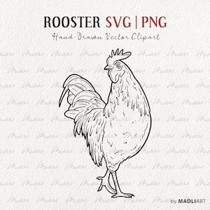 Rooster SVG Clipart. Chicken Vector Art. Farm Bird Outline Drawing. Bird Line Art. Rooster Bird Drawing. Commercial Use SVG & PNG