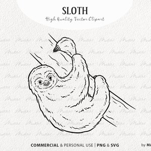 Sloth SVG Clipart Bundle. Cute Baby Sloth Line Illustrations. Lazy Sloth Vector Drawing. Exotic Animal Line Art. SVG & PNG files