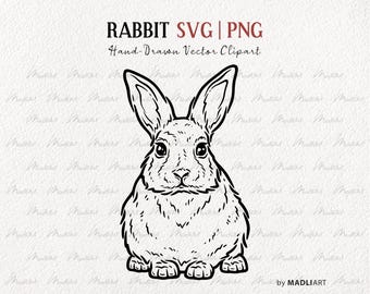Rabbit SVG Clipart. Rabbit Vector Line Art. Easter Bunny svg. Cute Bunny Clipart Stamp. Easter Rabbit Outline Drawing. Hand-Drawn SVG & PNG