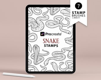 Sellos de procreación de serpientes. 7 pinceles de procreación de serpientes. Diseño de tatuaje de serpiente. Sellos de procreación de reptiles. Conjunto de pinceles Procreate de serpiente de cascabel King Cobra