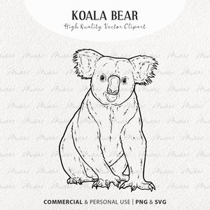 Koala Bear SVG Clipart. Koala Vector Outline Illustration. Cute Koala Sitting. Exotic Animal Line Art. Commercial SVG & PNG