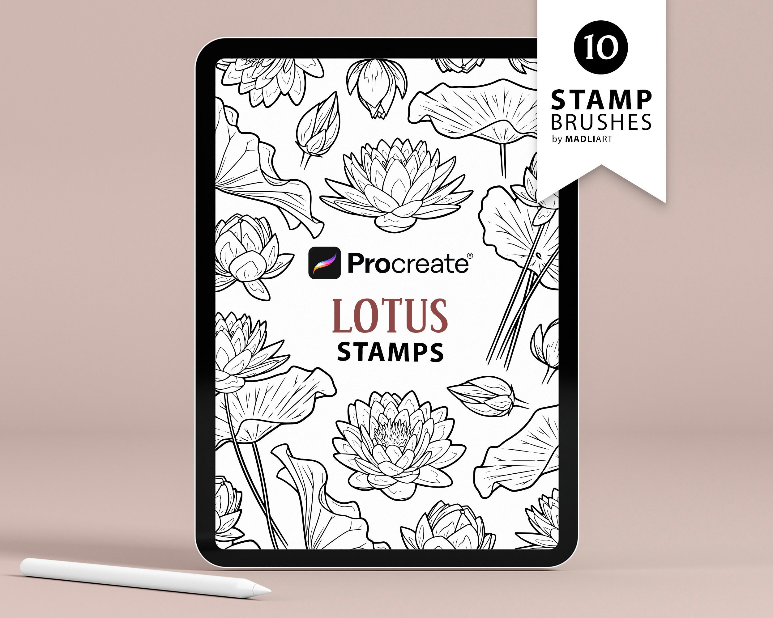 10 Procreate Lotus Flower Stamps. Water Lily Tattoo Design. July Birth ...