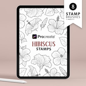 8 Procreate Hibiskus Blumen Stempel. Tropisches Blumen Tattoo Design. Hawaiianische Kunstpinsel. Hawaii Aloha Blumen Umriss Set. Stempel zeugen