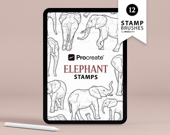 12 Elephant Procreate Stamps. Elephant Tattoo Design. Safari Anima Stamp Brushes. Cute Baby Elephant Outline. Jungle Animal Procreate Stamps