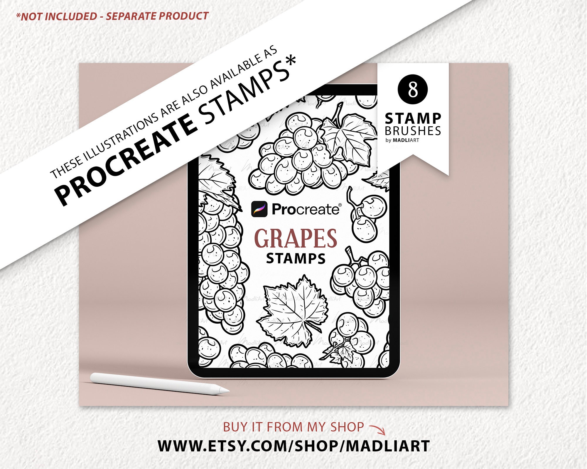 Grape SVG Clipart Bundle. 8 Grapes Vector Line Art. Grape Bundle ...