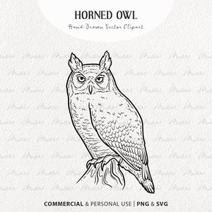 Clipart SVG hibou duveteux. Oeuvre D'art Vectorielle De Hibou Forestier. Dessin au trait oiseau assis. Conception d'oiseau bohème pour Cricut. PNG et SVG à usage commercial