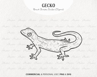 Gecko SVG Clipart. Lizard vector drawing. Leopard Gecko, Crested Gecko Line Art. Reptile Outline Graphics. Commercial PNG & SVG