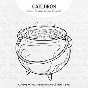 Witch Cauldron SVG Clipart. Witches Brew Vector Art. Wizard Potion Line Drawings. Halloween Trick or Treat Decor. SVG & PNG, Commercial Use