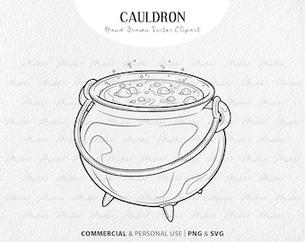 Witch Cauldron SVG Clipart. Witches Brew Vector Art. Wizard Potion Line Drawings. Halloween Trick or Treat Decor. SVG & PNG, Commercial Use