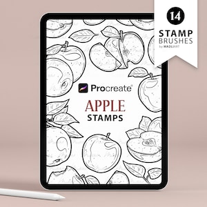 14 tampons Apple Procreate. Art de tatouage de pomme. Plante fruitière d'été. Fruits et feuilles de pomme. Tampons de branches de pommiers. Procréer des tampons pinceaux
