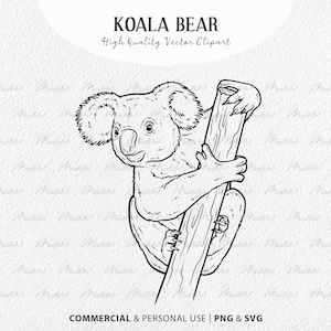 Koala Bear SVG Clipart. Koala Vector Outline Illustration. Cute Koala Sitting. Exotic Animal Line Art. Commercial SVG & PNG