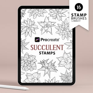 Sellos de procreación suculentos. 16 pinceles de procreación de cactus. Diseño de tatuaje de cactus. Sellos de plantas del desierto para Procreate. Conjunto de pinceles Procreate de plantas