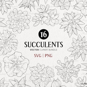Paquet SVG succulent. 16 illustrations de cactus SVG. Dessins vectoriels Clipart de succulentes. Art vectoriel de plante du désert. Fichiers Cactus Png et Svg
