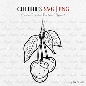 Cherry SVG Clipart. Cherry Vector Art. Cherry Berries Svg Line Art. Cherry Clipart Line Illustration. Commercial PNG & SVG