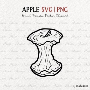 Clipart SVG di torsolo di mela. Arte della linea vettoriale Apple. Frutti di piante di mela, foglie, rami Illustrazione della linea. File PNG e SVG