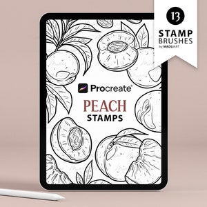 13 Pfirsich Procreate Stempel. Pfirsich Tattoo Art. Sommer Obst Pflanze. Pfirsich Früchte & Blätter. Pfirsich Line Art Procreate Brush Stamps