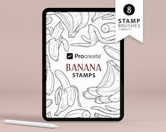 8 Bananenvoortplantingsstempels. Banaan tattoo kunst. Zomerfruitplant. Bananenbundel, bananenschil. Bananenlijnkunst Maak penseelstempels voort