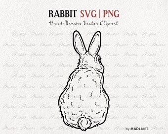 Rabbit SVG Clipart. Rabbit Vector Line Art. Easter Bunny Svg. Sitting Bunny Clipart Stamp. Sitting Hare Vector Outline. Hand-Drawn SVG PNG