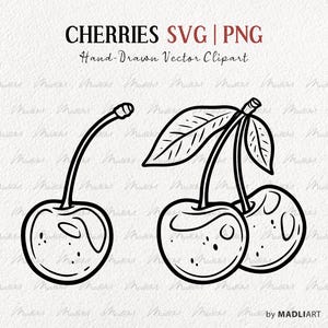 Cherry SVG Clipart. Cherry Vector Art. Cherry Berries Svg Line Art. Cherry Clipart Line Illustration. Commercial PNG & SVG