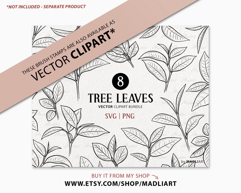 8 Procreate Leaf Stamps. Tree Leaves Tattoo Design. Botanical Line Art ...