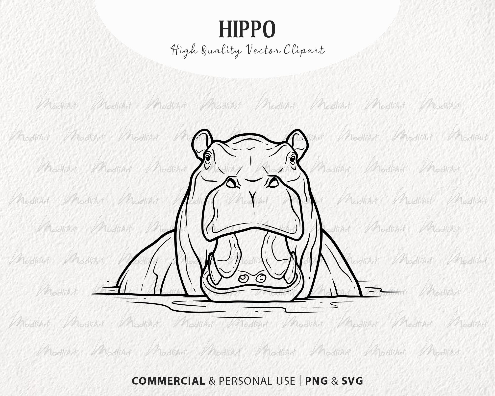 Hippo In Water Drawing